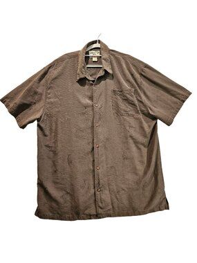 Big Dog 100% Silk Shirt Mens XL Gray ebossed designed breathable button collar